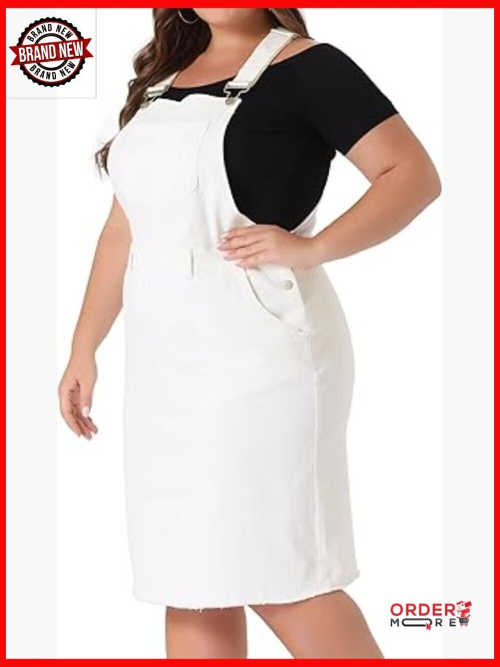 Plus Size Denim Overall Dress Adjustable Straps Pockets Midi Length